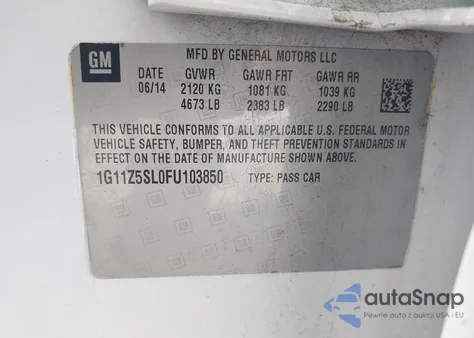 2015 Chevrolet Impala Ls z USA, uszkodzony, nr VIN 1G11Z5SL0FU103850